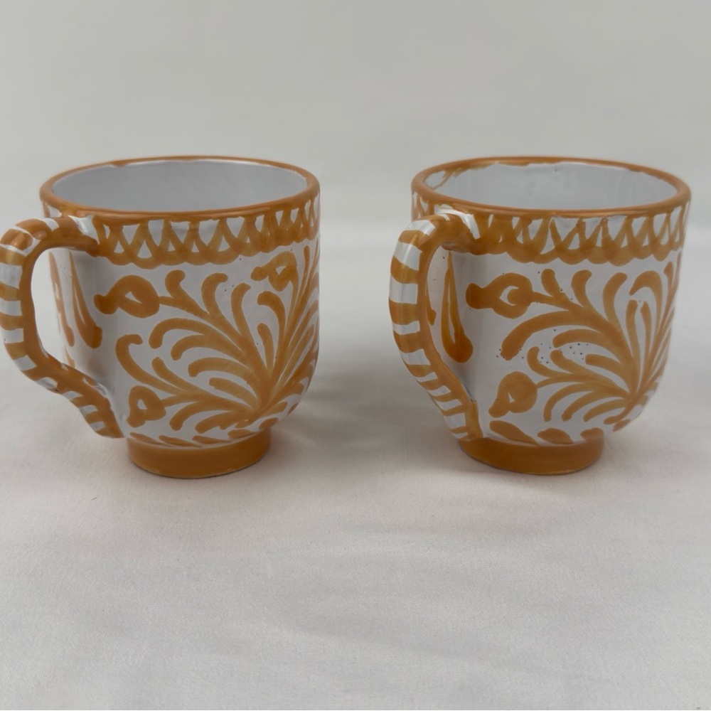 Pomelo Spain Hand Painted Pottery Mug Set 2 Terracotta Peach Bird - Picture 4 of 14